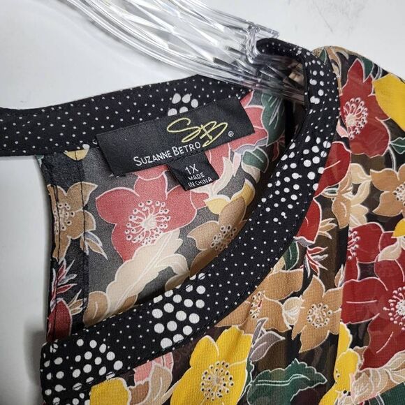 Suzanne Betro Floral Boho Tunic Bell Sleeves Blouse Top Size 1X - Picture 8 of 9
